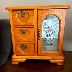 Vintage wooden jewelry box with stained glass